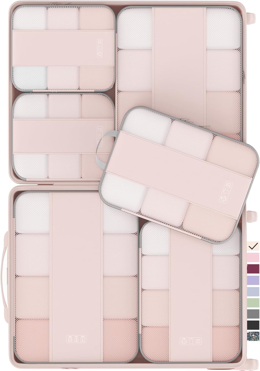 6 Set Compression Packing Cubes for Travel Essentials,Compressible Expandable Packing Cubes for Suitcase,OlarHike Luggage Organizer Bags for Travel,Handy Helper for Organizing Clothes(Beige)