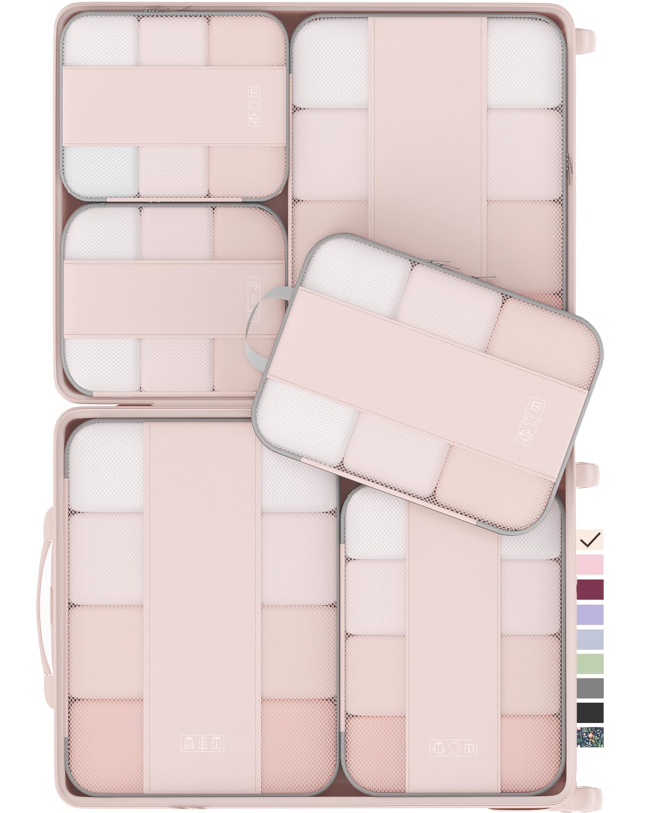 6 set compression packing cubes for travel essentials,compressible expandable packing cubes for suitcase,olarhike luggage organizer bags for travel,handy helper for organizing clothes(beige)