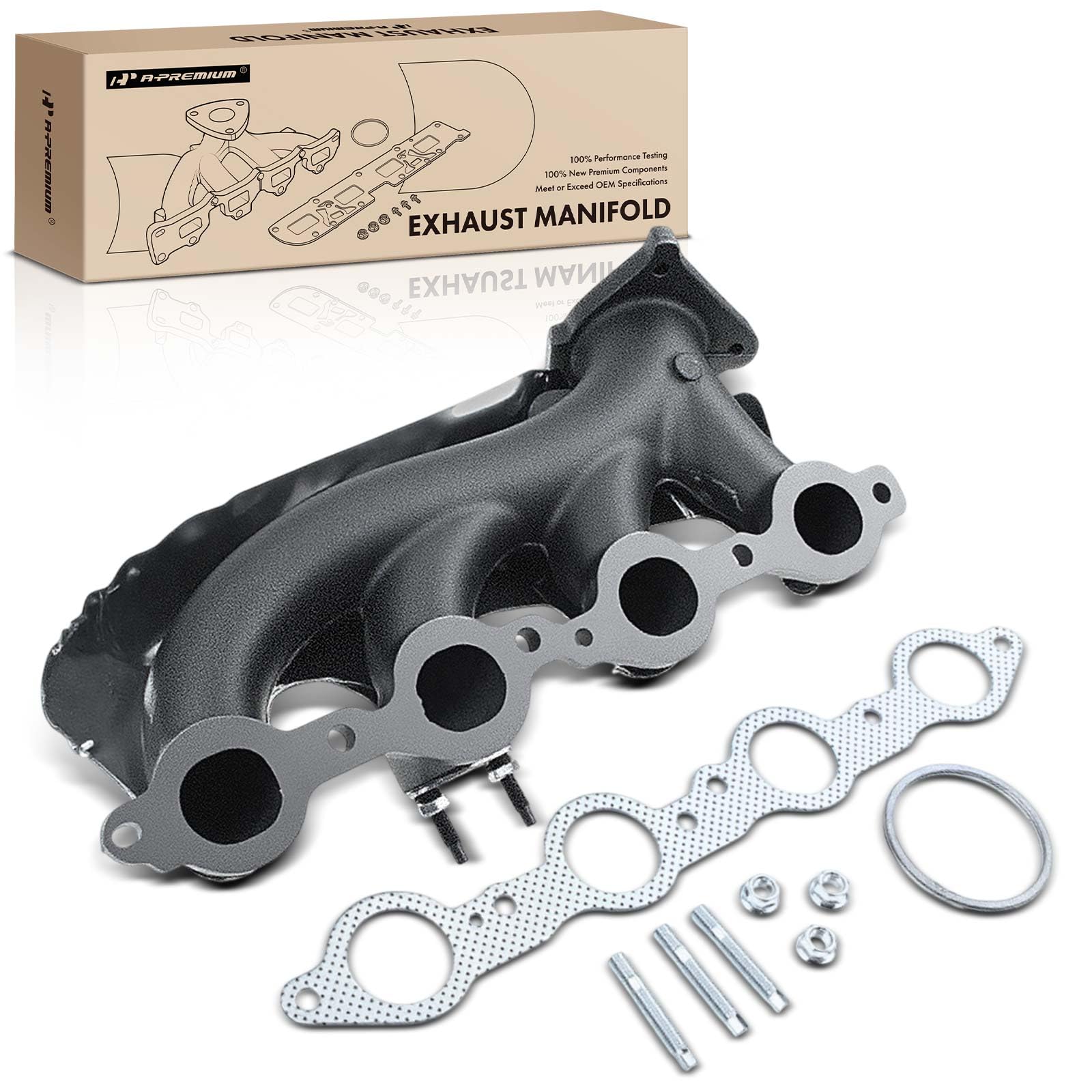 A-Premium Left Exhaust Manifold Kit W/Gasket & Studs & Nuts & Heat Shield Compatible with Chevrolet Silverado Express 1500 2500 Suburban Tahoe & GMC Savana Sierra 1500 2500 Yukon & Cadillac Escalade