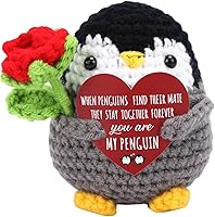 LGIBBOW Positive Crochet Penguin with Rose Flowers - Valentine's Day Gifts for Him Her, Wife Husband Boyfriend Girlfriend Mom Teens