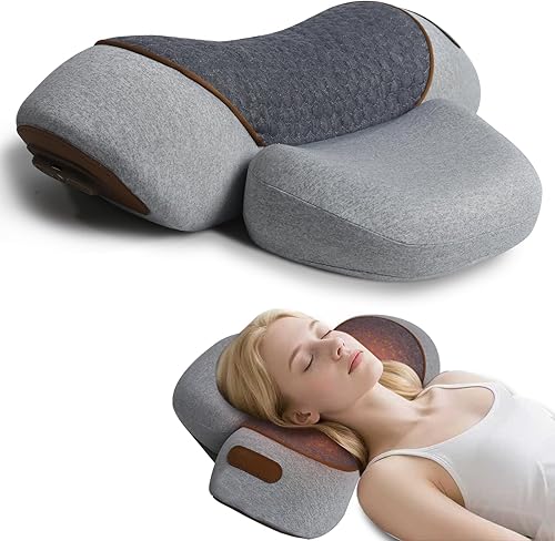 Almohada masajeadora de cuello 3 en 1, masajeador de tracción con masaje de compresión caliente, almohada de masaje joroba de cuello con cable extra