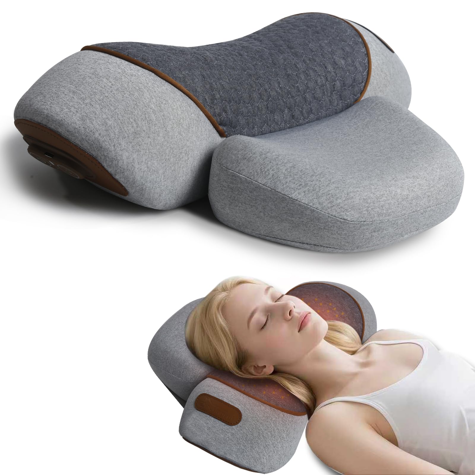 Zhaotingrui 3-in-1 Neck Massager Pillow, Traction Massager with Massage Hot Compress Traction Stretching, Pillow Massage Neck Hump with 118-inch