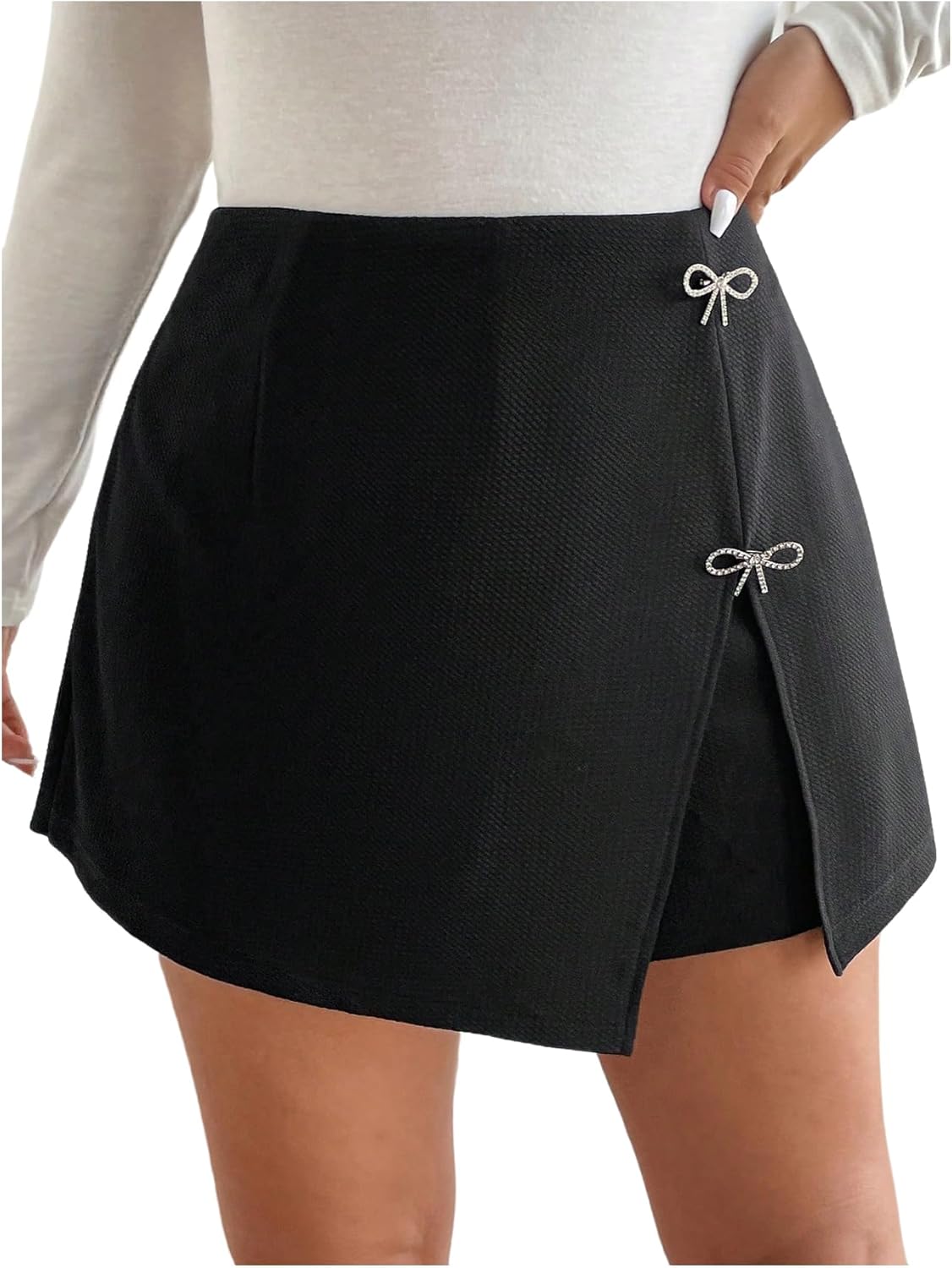 GORGLITTER Women's Plus Size Wrap Skorts Mini Skirts Curvy High Waisted Asymmetrical Bodycon Pencil Mini Skirts Trendy