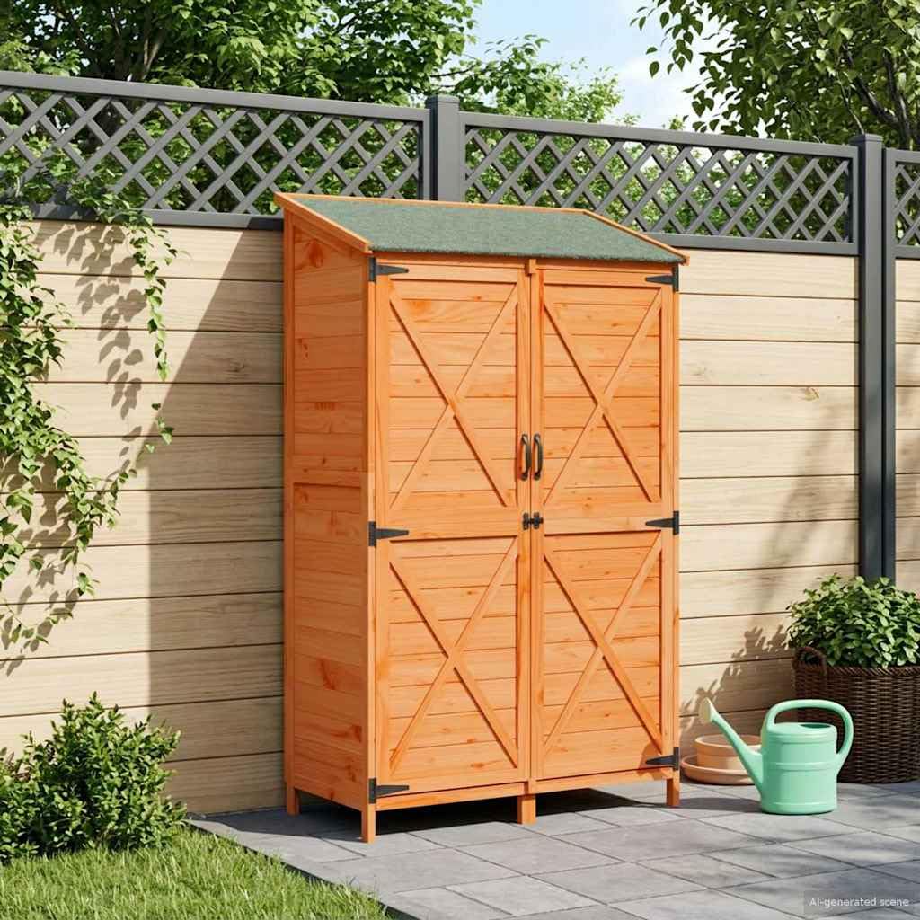 Casetta da giardino in legno marrone 106 x 56 x 176,5 cm | Pratico armadio da giardino per terrazza e giardino con tetto inclinato in asfalto e porta lamellare ventilata per attrezzi.