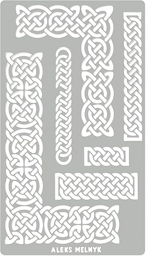 Aleks Melnyk No.36.2 Plantilla de borde pequeño para álbumes de recortes, nudo celta, vikingo adornado, plantilla de diario de acero inoxidable,