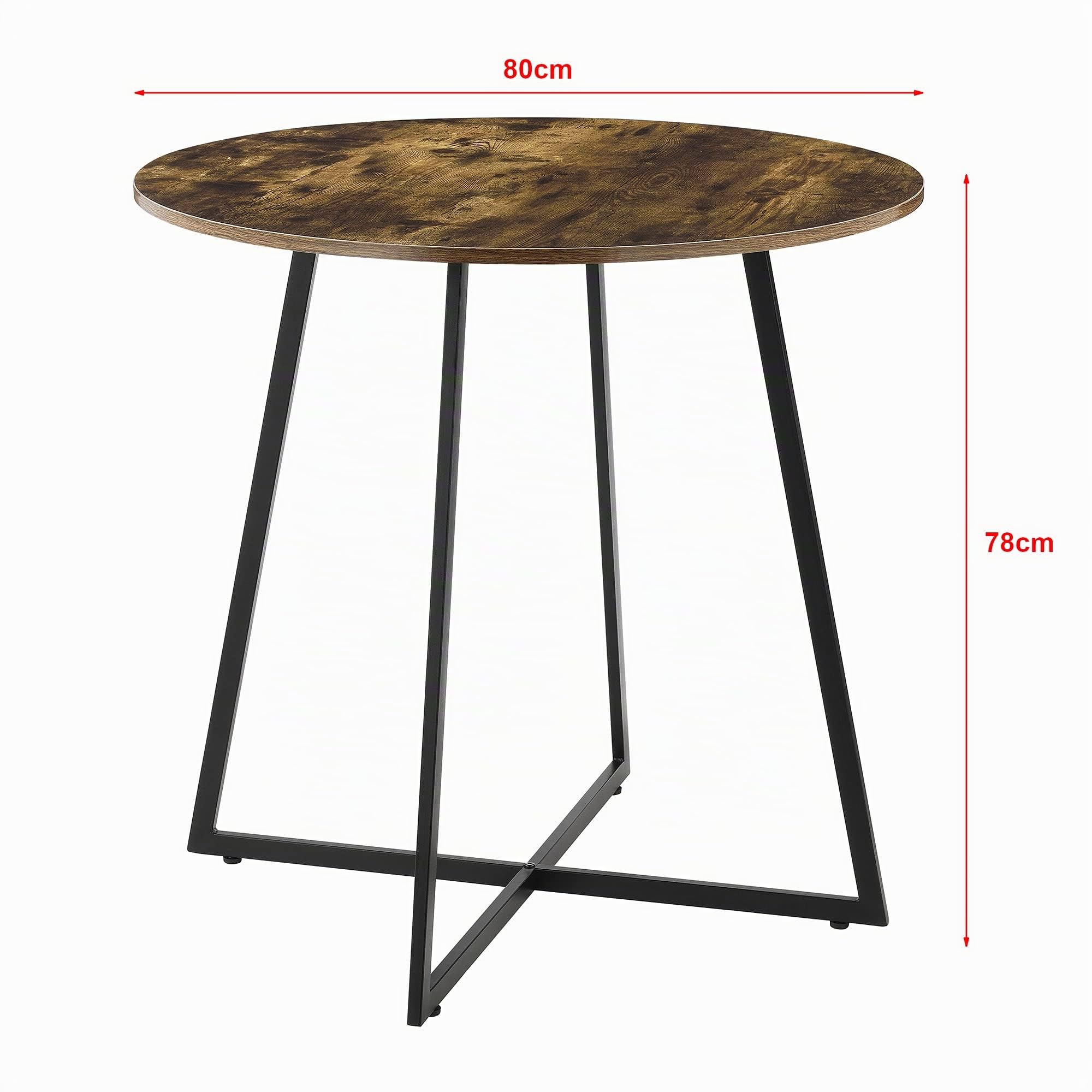 [en.casa] Tavolo da Pranzo con Piano Tondo in MDF (AxØ) 78 x 80 cm Gambe in Metallo a Forma di Croce - Color Legno Scuro