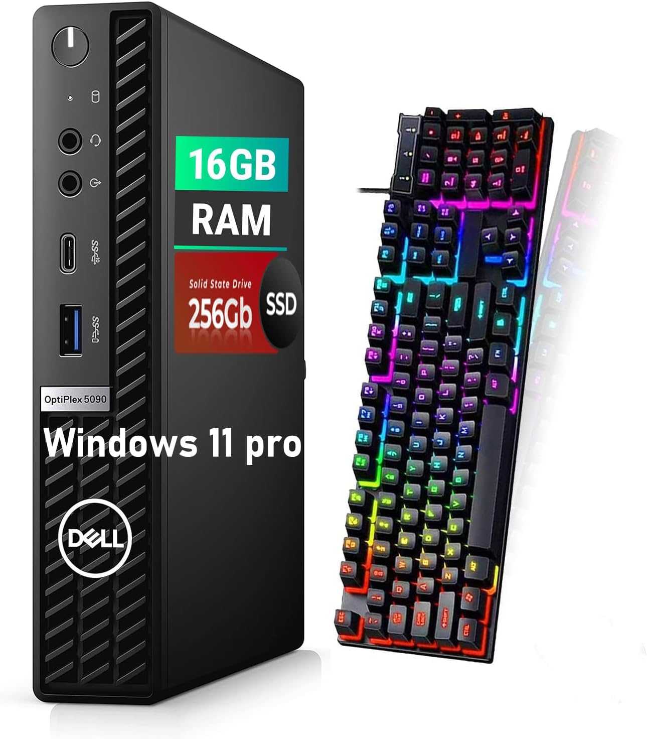 Dell OptiPlex 5090 Mini Business Desktop PC, 6-Core i5-10500T, 16GB RAM, 256GB SSD, Mouse, Keyboard, Windows 11 Pro (Renewed)