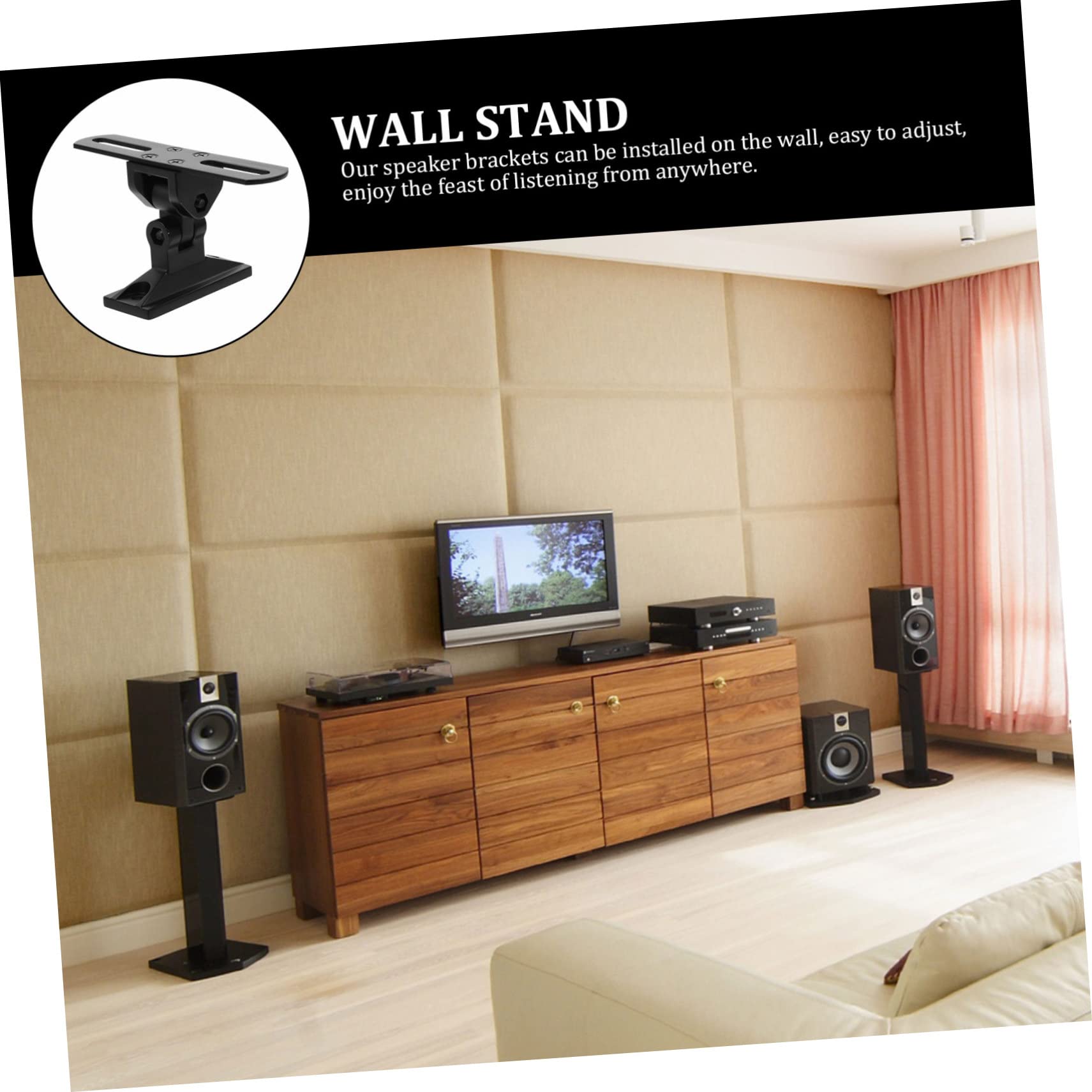SHINEOFI Soporte de Pared para Altavoz Giratorio Ajustable Diseño Negro para Soporte de Montaje de Pared para Sistemas de Sonido Envolvente Salas de Estar