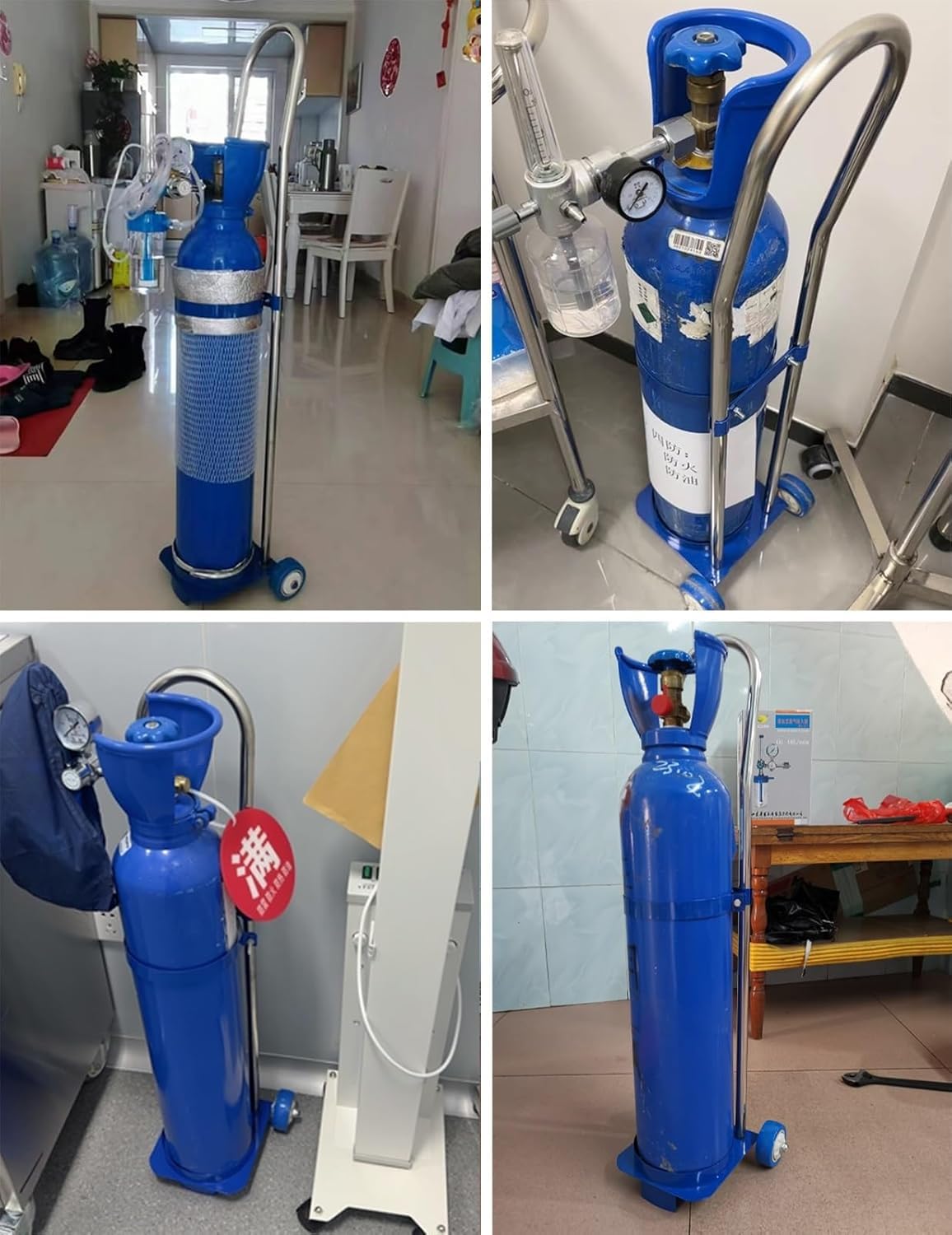 Carrello portatile per bombola di gas, resistente, con ruote, supporto per uso domestico e medico, altezza 80 cm