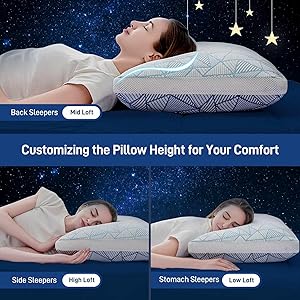 Caelorin Shredded Memory Foam Cooling Soft Bamboo Viscose Pillows King Set of 2, Adjustable Hypoallergenic Hotel Quality Pillows for Back, Stomach or Side Sleeper, Oeko-TEX Certified