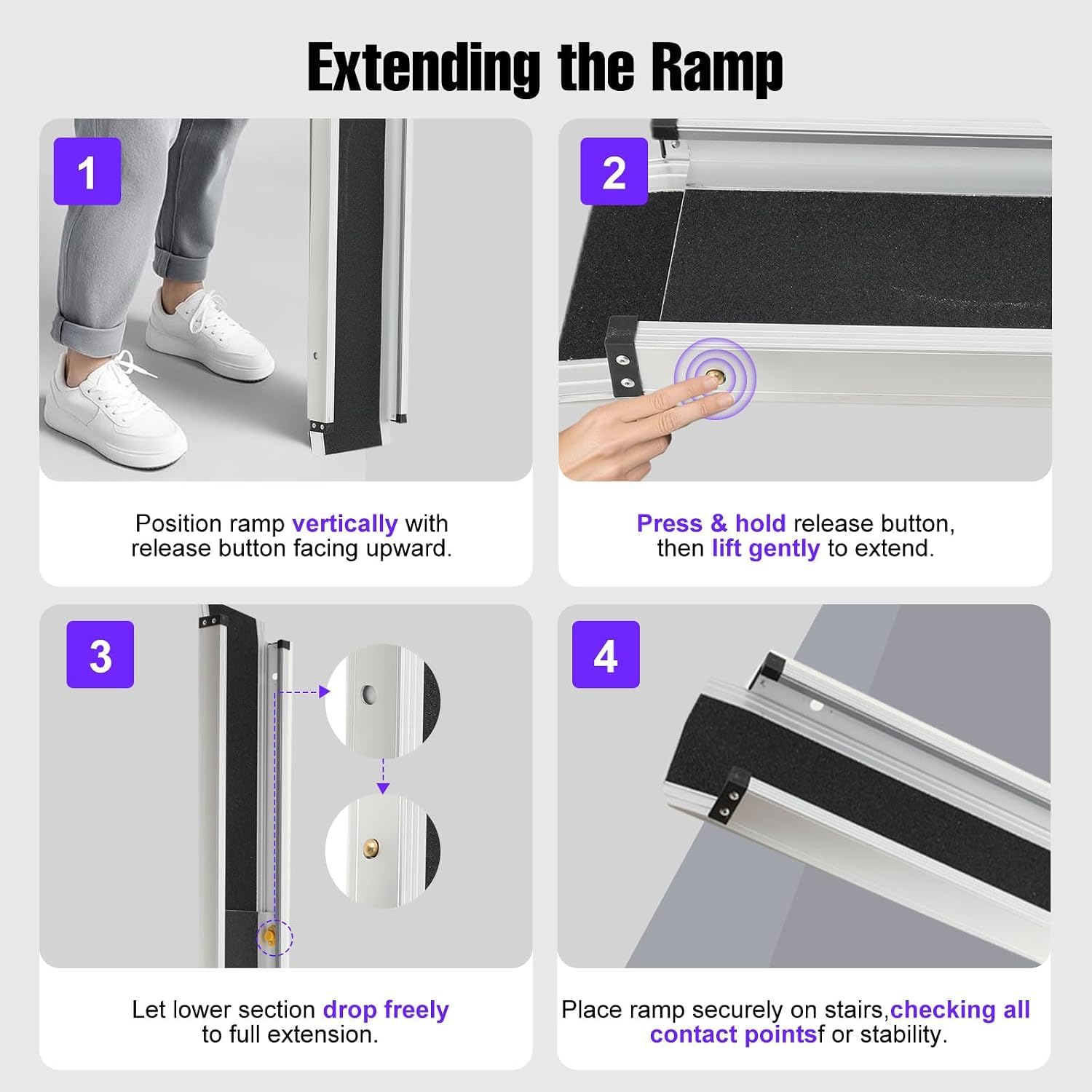 2 Rampas Telescópicas Portátiles para Sillas De Ruedas | Rampa para Umbrales De Puertas Y Escaleras, Capacidad De Carga De 275 Kg, Longitud Extendida De 122 Cm Y Altura Máxima del Escalón De 200