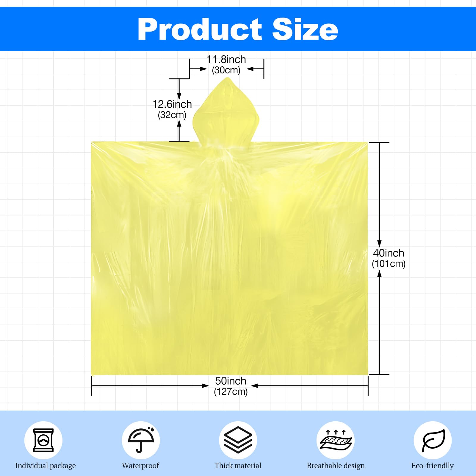 Paquete de 108 ponchos de lluvia desechables para adultos, de plástico, con capucha, para hombres y mujeres, camping al aire libre