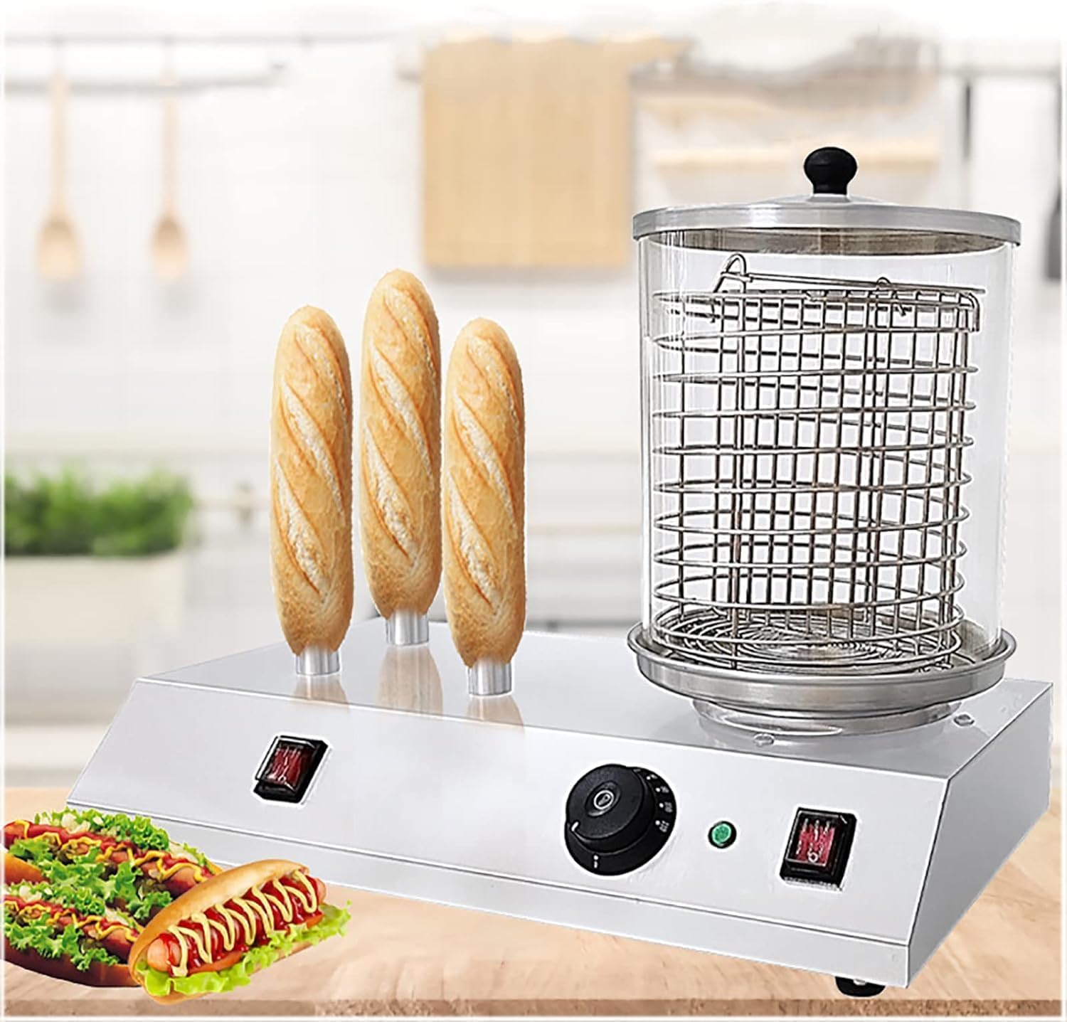 Sausage Grill Cooker Machine, Hot Dog Heater, Hotdog Steamer Cooker, Bun Warmer Machine, with Heating Aluminum Rod, for Breakfast Sausages, Egg Rolls Party