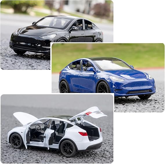 Tesla Model Y 1:32 Model Car, Toy Car With Light & Music, Pull-Back Function, Alloy Die-Cast, Ideal for Children From 3 Years & Collectors (White)