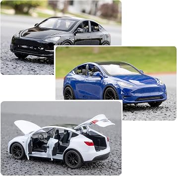 Tesla Model Y 1:32 Model Car, Toy Car With Light & Music, Pull-Back Function, Alloy Die-Cast, Ideal for Children From 3 Years & Collectors (White)