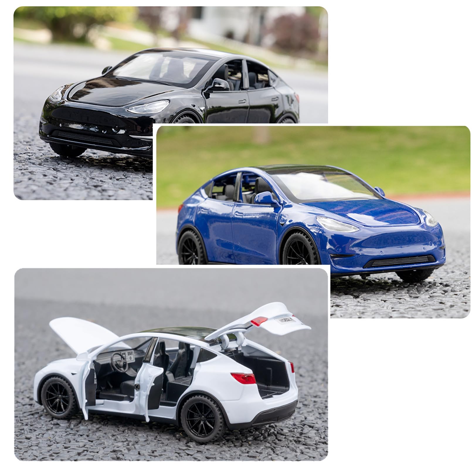 Tesla Model Y 1:32 Modellino Macchinina con Luce e Musica, Funzione Pull-Back, Lega Pressofusa, Ideale per Bambini dai 3 anni e Collezionisti (Bianco)