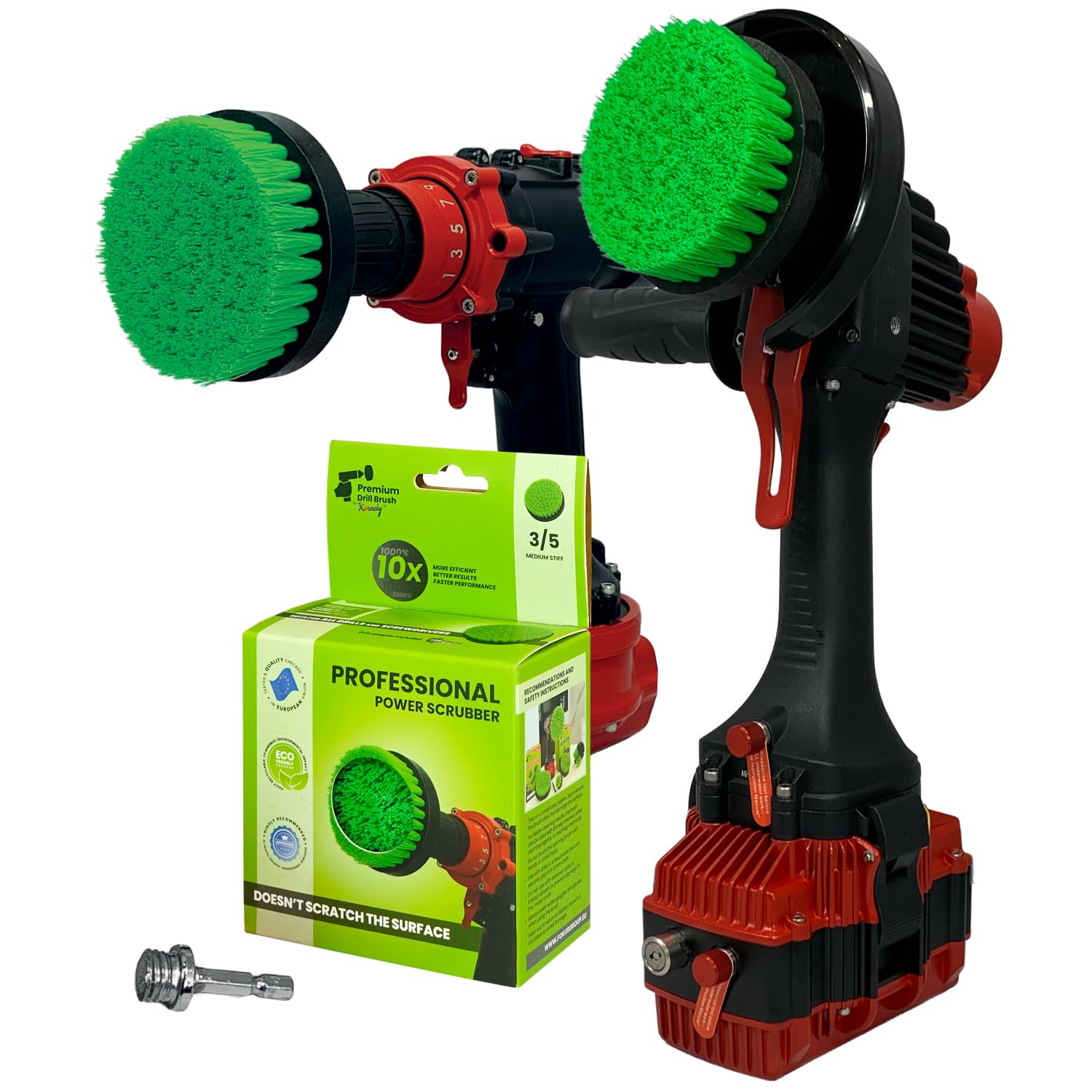 Kornely Green Premium Drill Brush Professional– 2In1 For Drill & Angle Grinder Medium-Stiff 10Cm | Scratch-Free Kitchen Cleaning Brush For Ovens, Hobs, Worktops, Floor Tiles, Cupboard Doors, Cookware