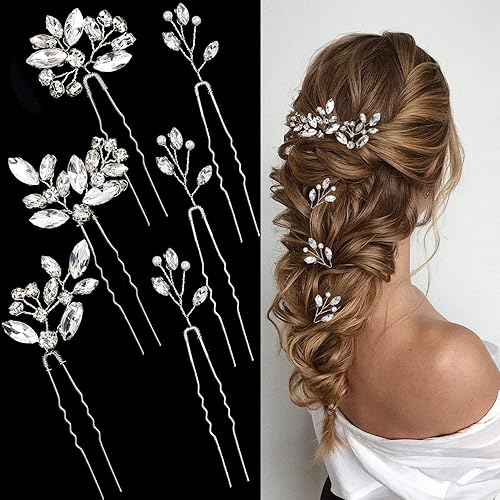 Miniatura 8 de 6 horquillas para el cabello de novia, diamantes de imitación, accesorios dorados para el cabello para mujeres, piezas de cristal para bodas, para