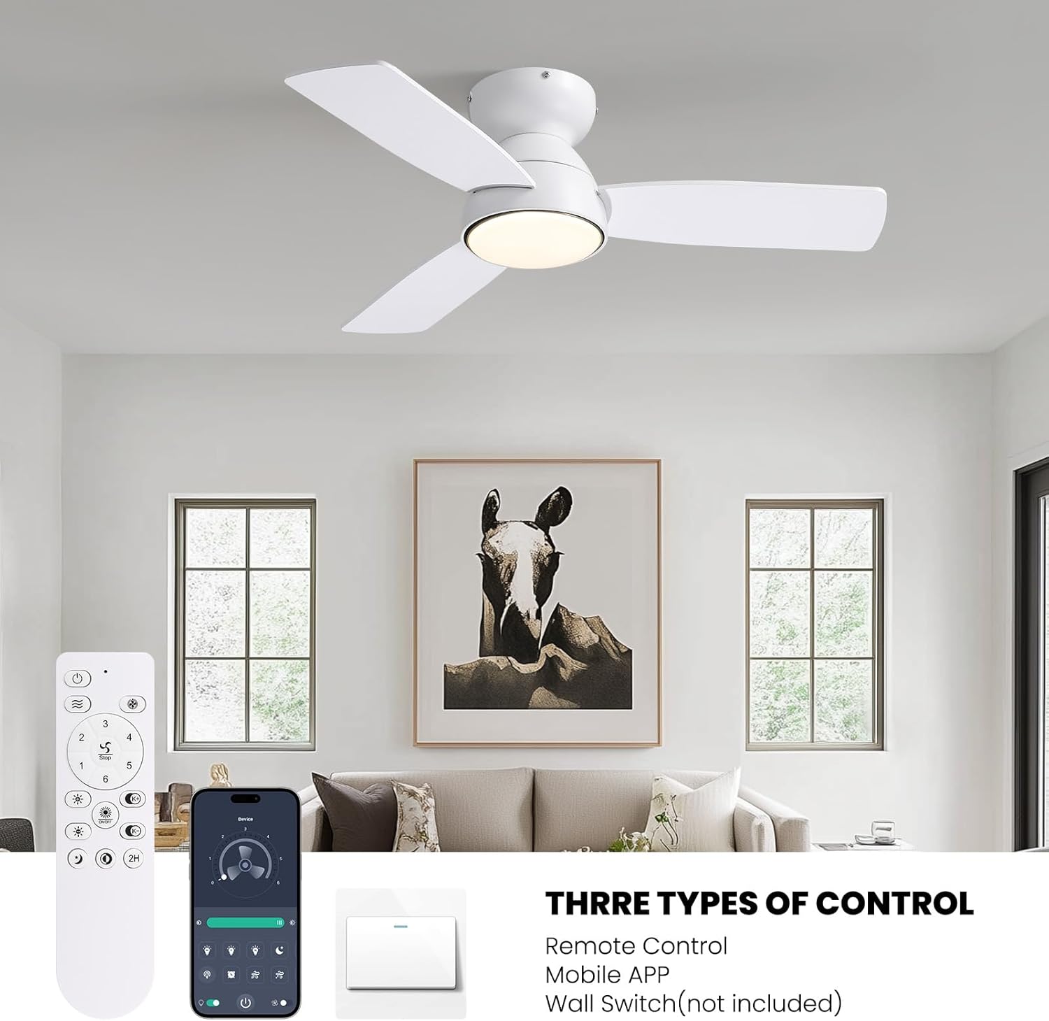 32" Fandelier, Ceiling Fan with LED Light and Remote/APP Control, 6-Speeds Reversible Fan Lights, 3CCT, Dimmable, Timable Small Chandelier Fan for Living Room, Bedroom-White