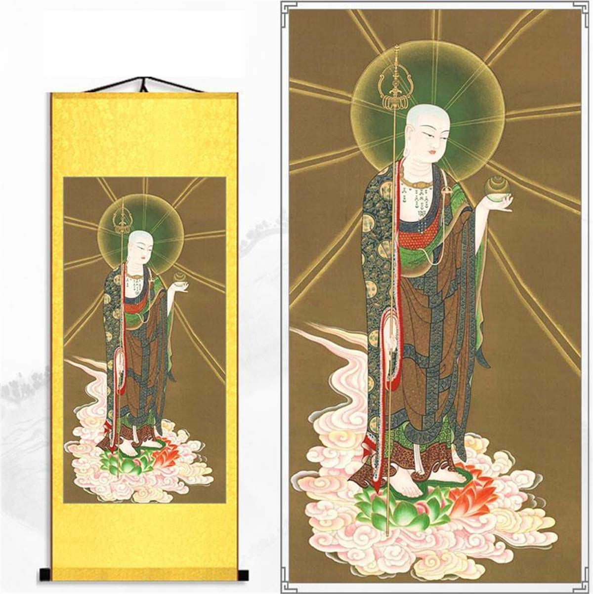 Zzooi Ksitigarbha jedwabny wiszący obraz sztuka ścienna wiszący zwój, Ksitigarbha Bodhisattva
