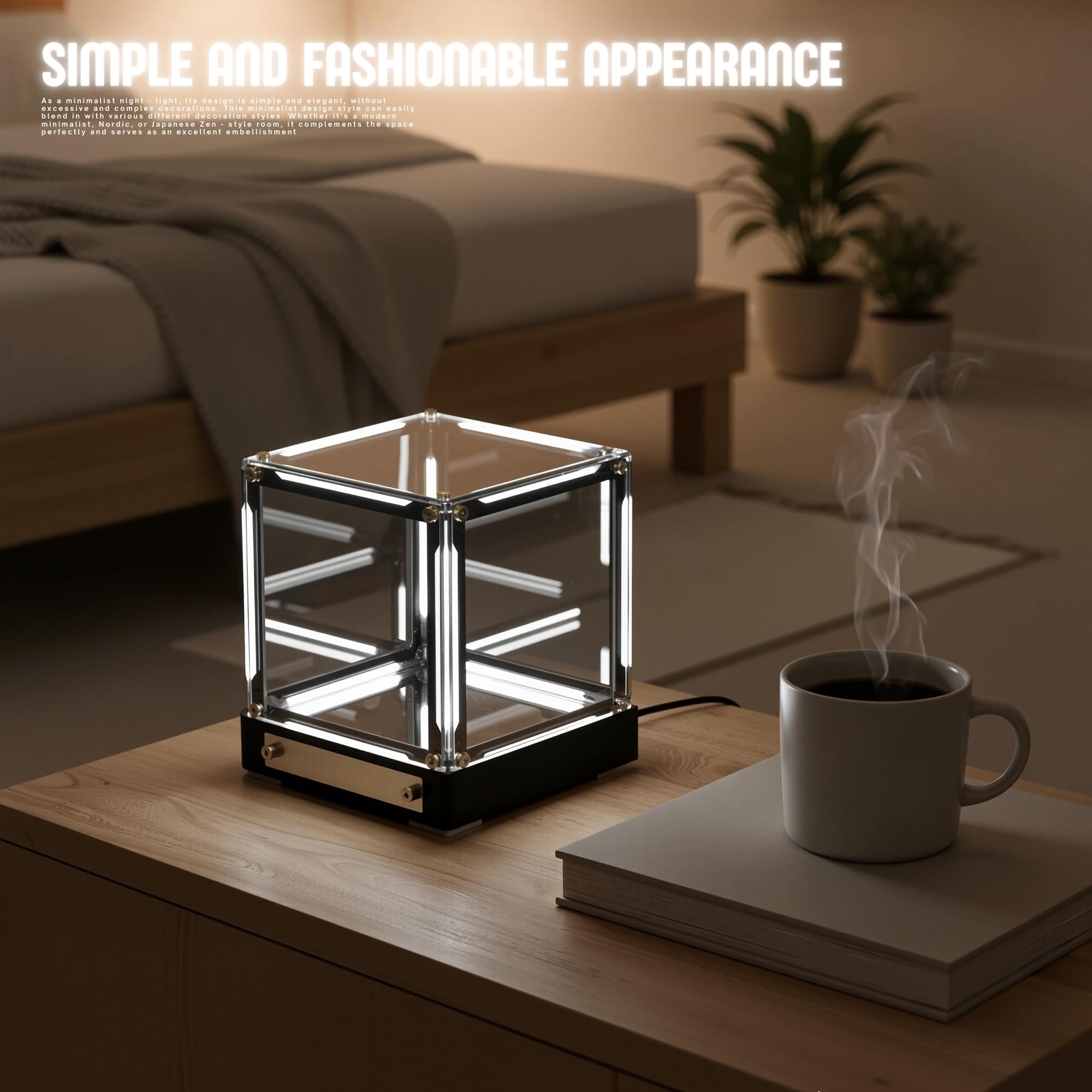 Infinity Hyper Cube Spiegellicht, LED-Abyss-Effekt, Schreibtisch-Nachtlicht, wiederaufladbar, Acryl, einfarbig, Ambiente-Gaming-Licht, One-Touch-dimmbar, für Spieltisch, Gamer, Dekoration