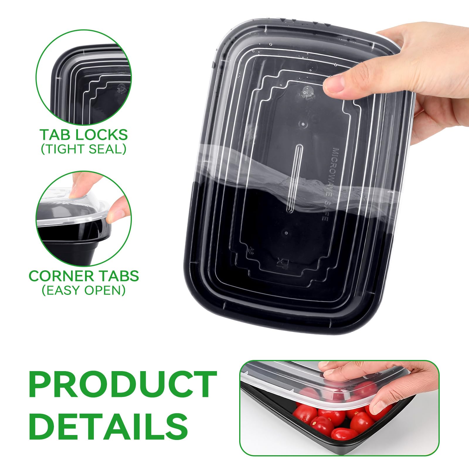 Confezione da 30 contenitori riutilizzabili con 1 scomparto, 828 ml / 28oz, senza BPA, con coperchio, impilabili, per congelatore, microonde, congelatore e lavastoviglie