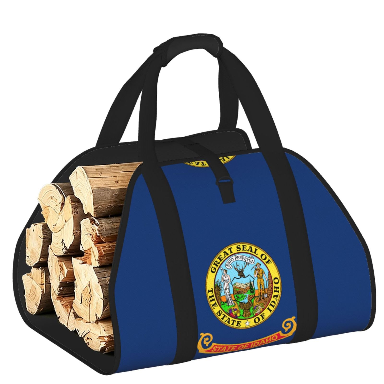 Idaho state flag Printed Firewood Log Carrier, Large Tote Bag with Reinforced Handles for Camping Fireplace Home