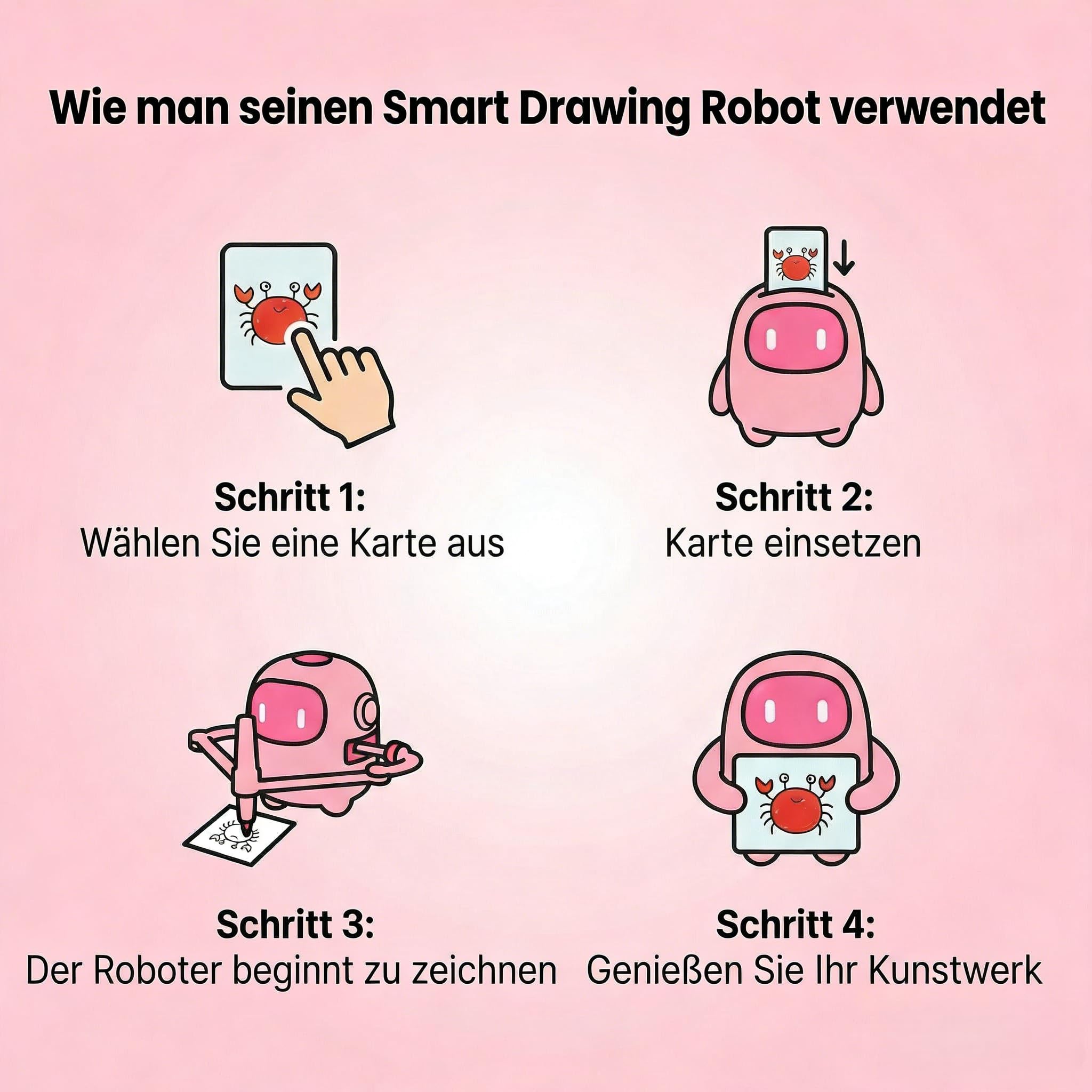 Drawing Robot Zeichenroboter für Kinder mit 150 Karten Interaction | Wiederaufladbarer Drawing Robot mit 150 Übungskarten und 17 Malstiften, Lernspielzeug für Kinder ab 3+ Jahren