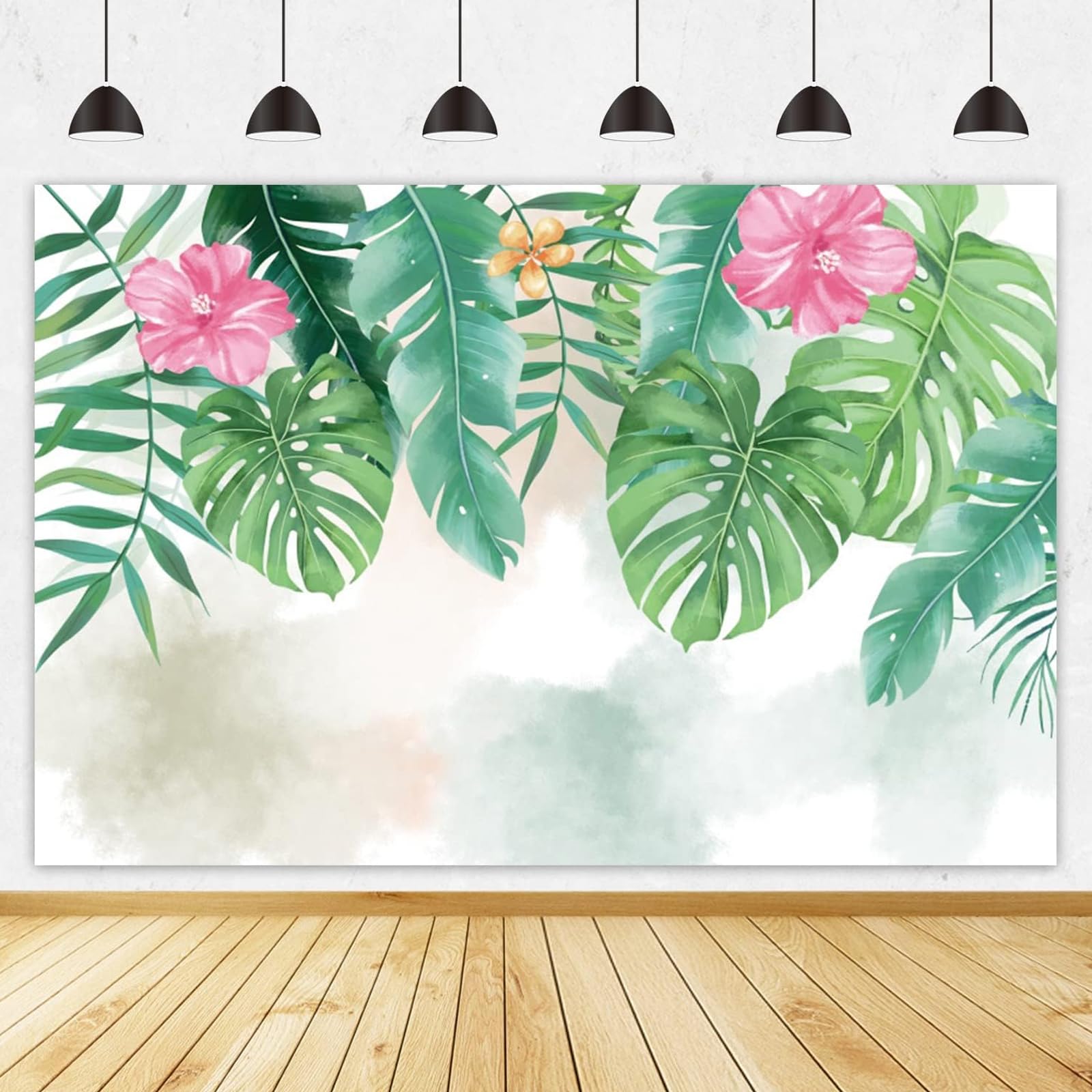 Tropical Palm Leaf Backdrop, Green Plant Leaves Flower Photography Background, Hawaiian Birthday Baby Shower Party Decorations, Photo Studio Backdrop 7x5ft