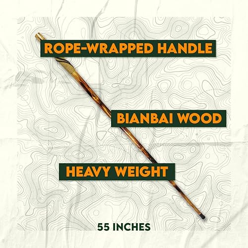 Miniatura 6 de Se ws626-55rw bastón con mango de tallado de madera con cuerda envuelto natural, punta de acero espiga de metal reforzado protector de 55 pulgadas