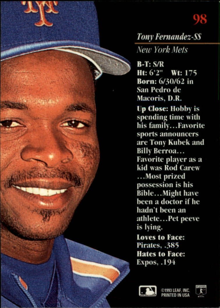 Amazon.com: 1993 Studio Baseball Card #98 Tony Fernandez : Collectibles &  Fine Art