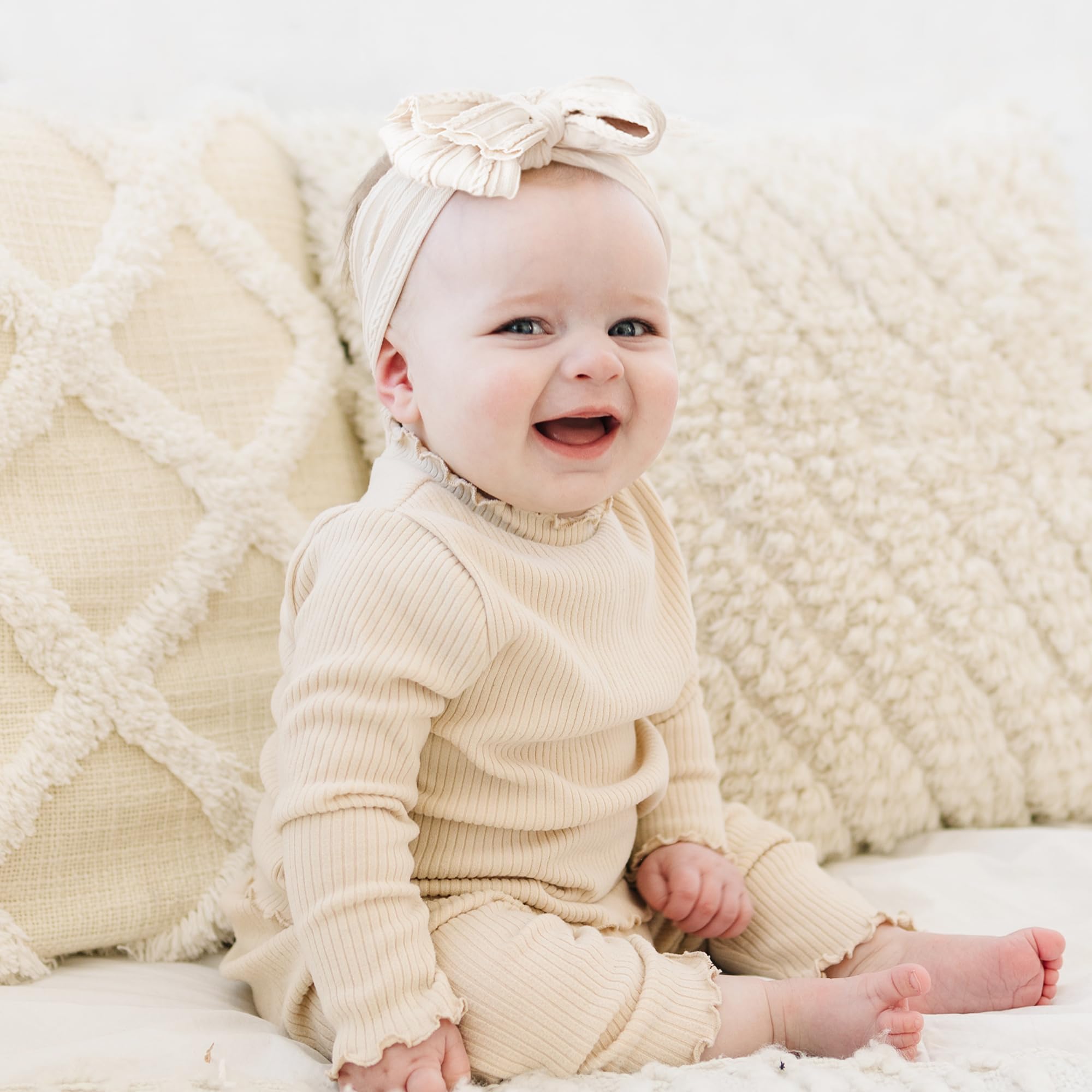 Prohouse Confezione da 8 cerchietti per capelli in nylon per bambini, con fiocco, fatti a mano, accessori per capelli per neonati e bambini