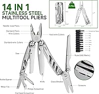 Vista 4 de NexTool Multiherramienta 14 en 1, alicates multiherramienta de acero inoxidable con cuchillo de bolsillo 80Cr14Mov, 2 seguros de seguridad y tijeras