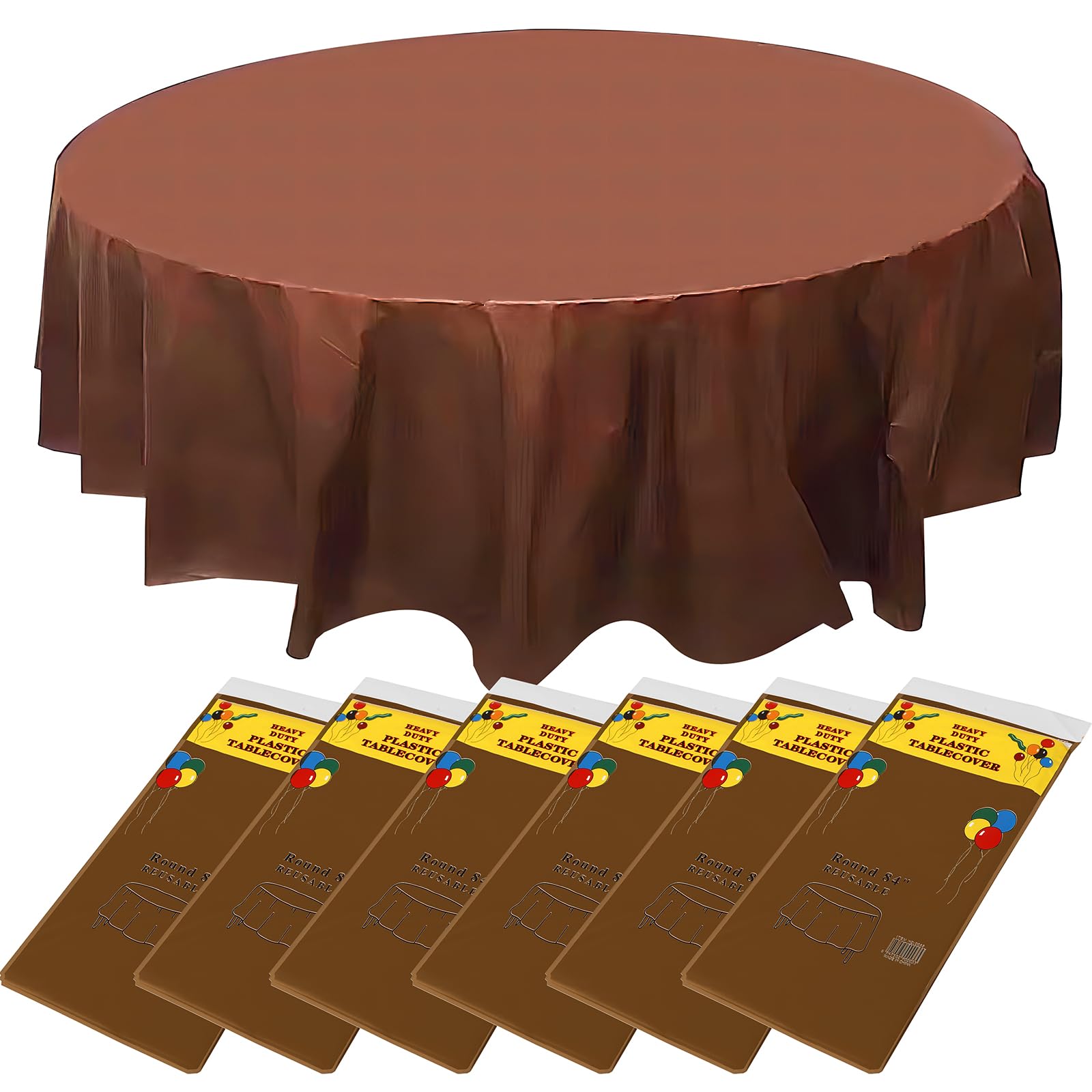 ZeriTlolen Paquete de 6 manteles redondos desechables de plástico de 84 pulgadas, mantel redondo desechable para mesa de centro de boda, banquete, restaurante, bufé y camping