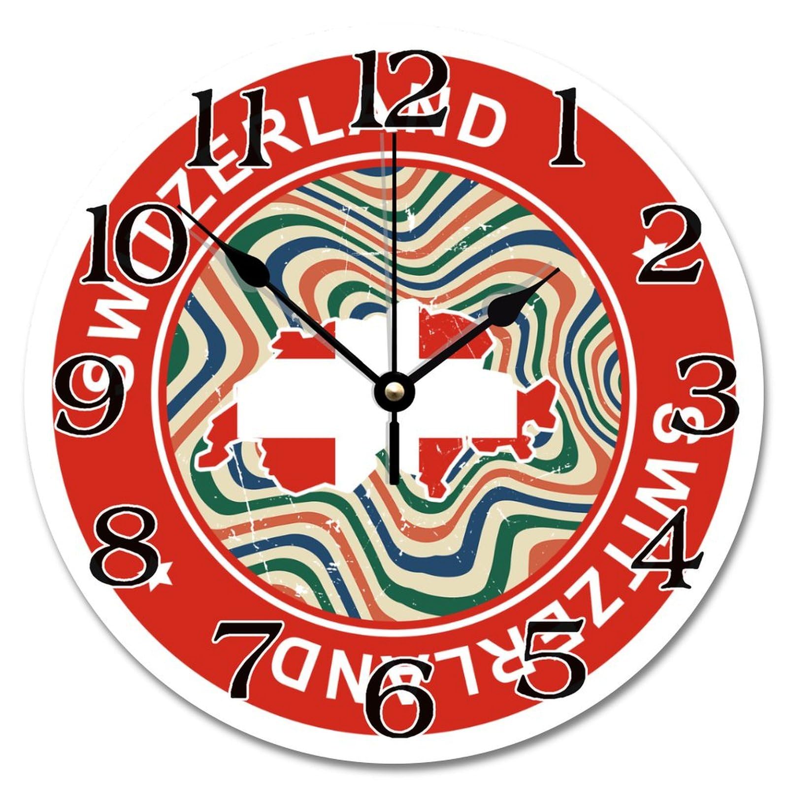 Horloge murale Suisse et carte rétro de 38 cm pour chambre