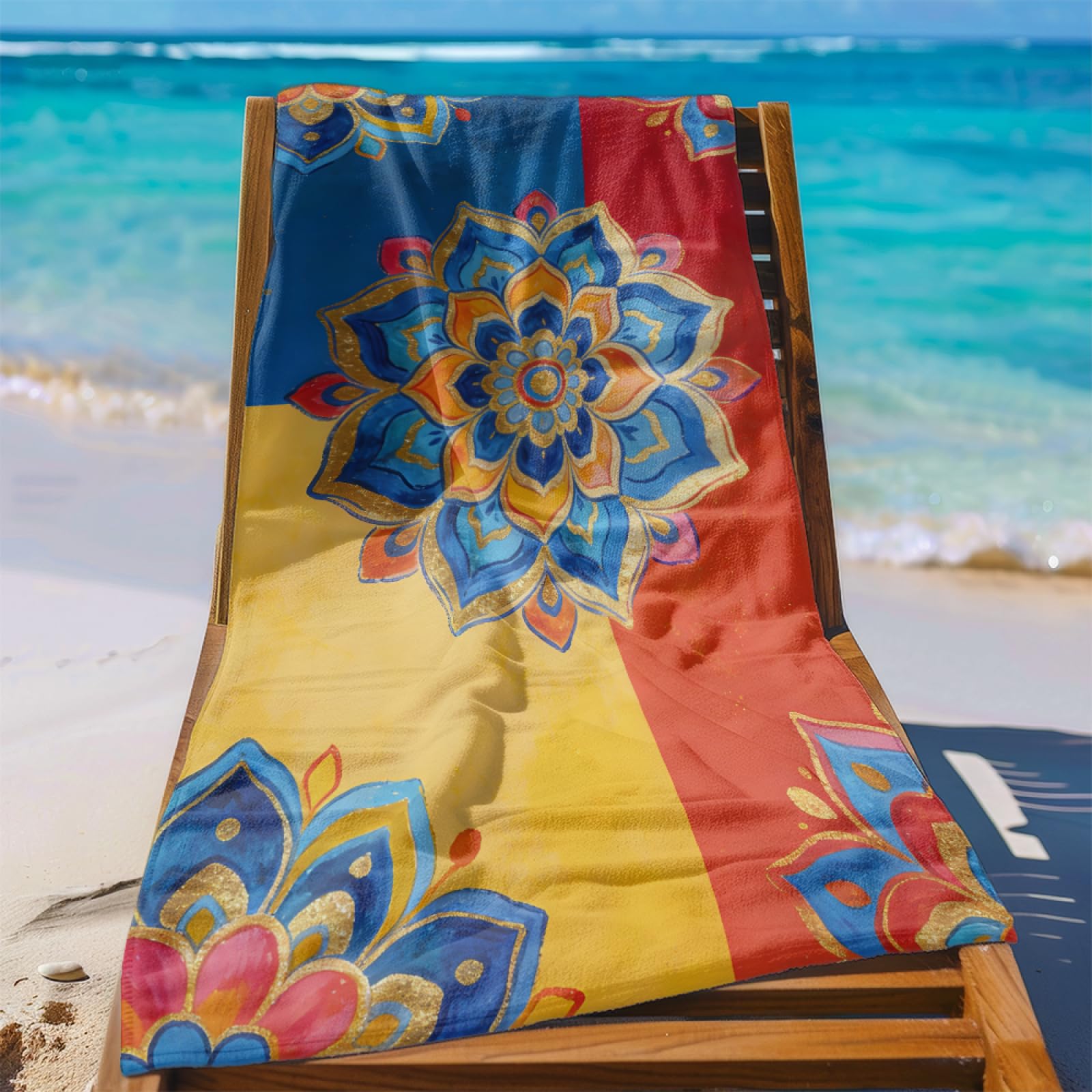 Fouta PlageJaune Bleu Rouge Floral Modèle Surdimensionné avec Diverses Tailles, Respirante et Portable, Parfaite pour Voyages Sorties Piscine et Usage Extérieur Quotidien 90x160 cm