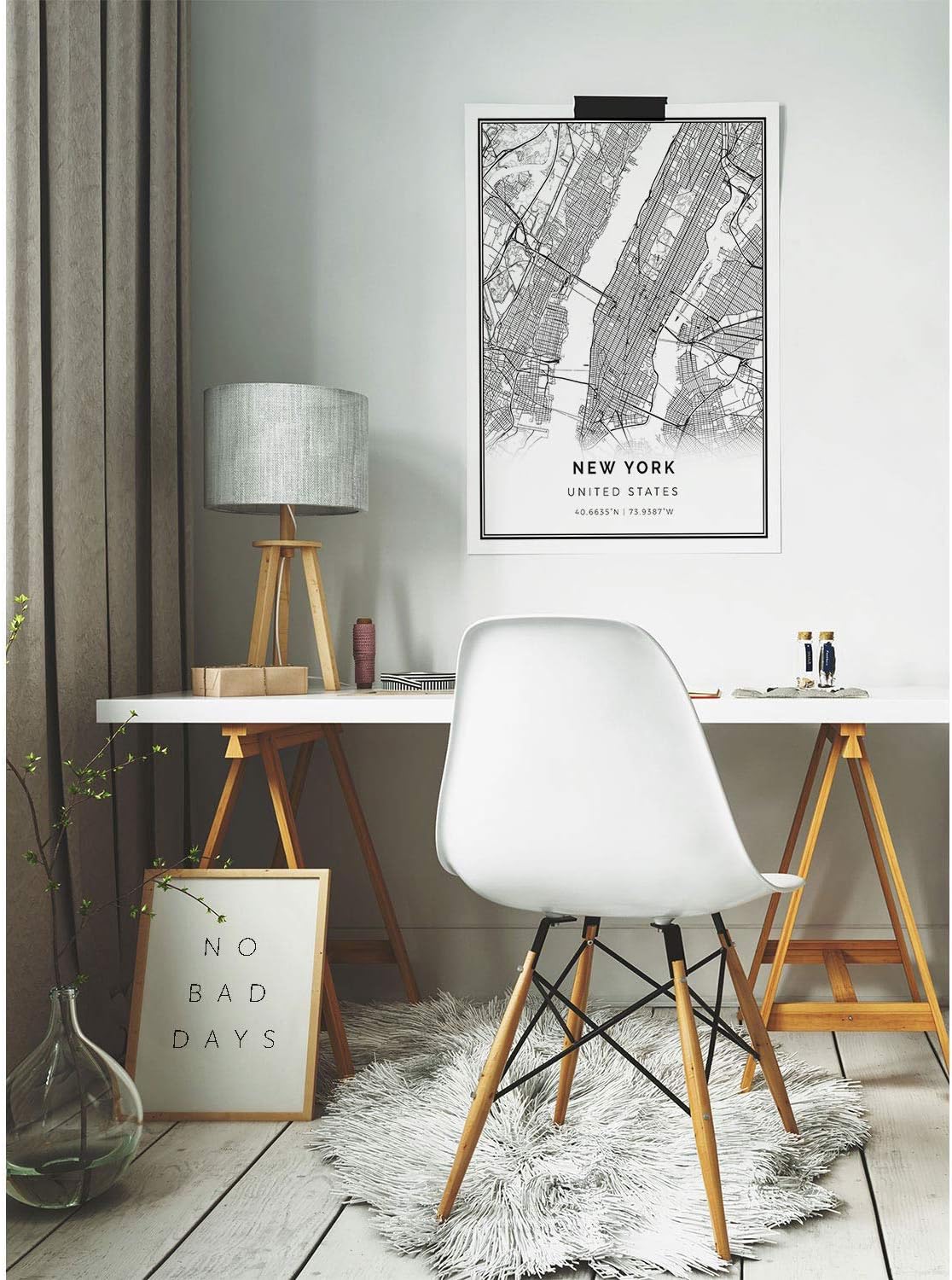 Squareious New York map Poster Print | Modern Black and White Wall Art | Scandinavian Home Decor | United States City Prints Artwork | Fine Art Posters 18X24