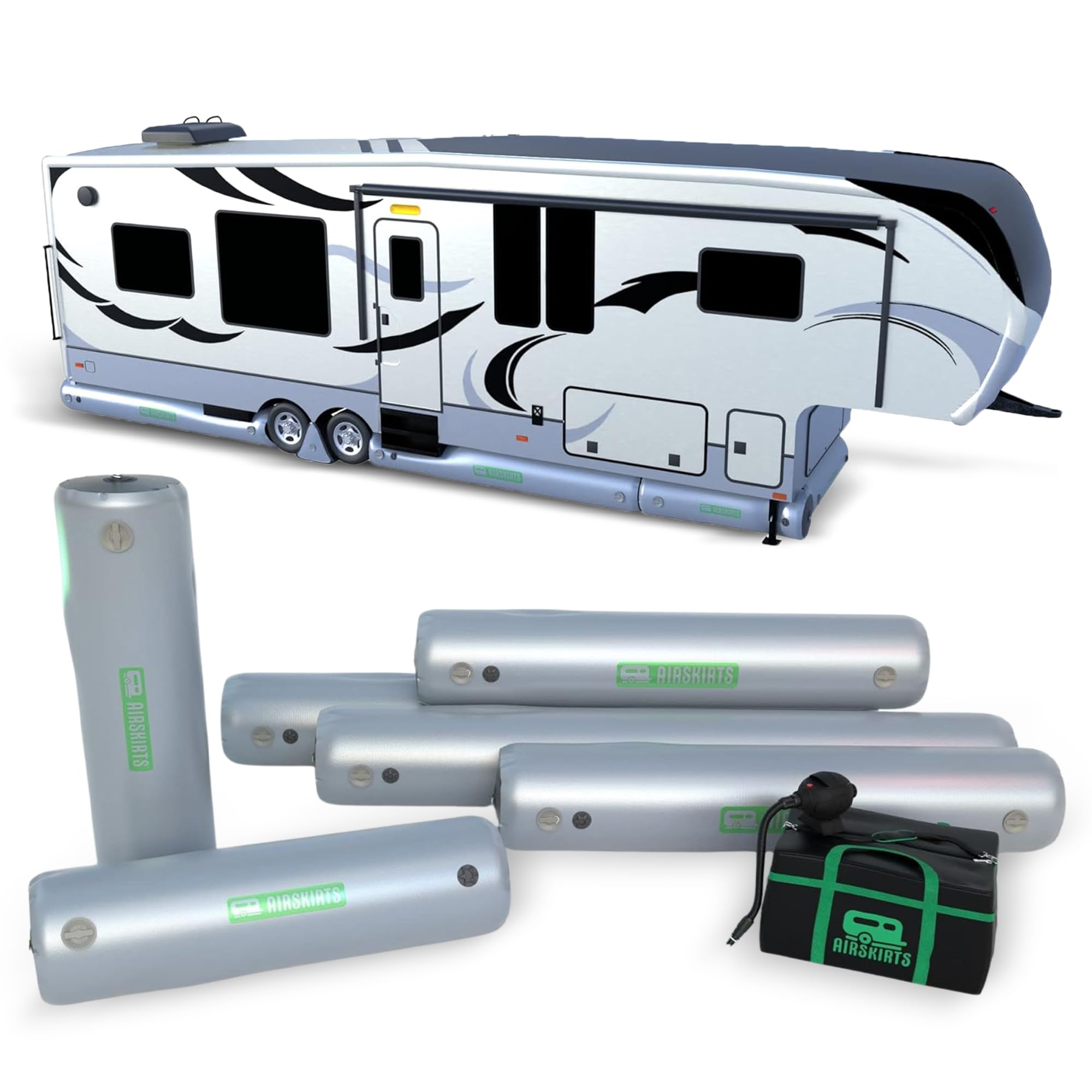 AirSkirts Inflatable RV Skirt – Fast-Install RV Skirting, Small Low Clearance Fit Trailers 16-23 Ft 11 Inches, No Drilling