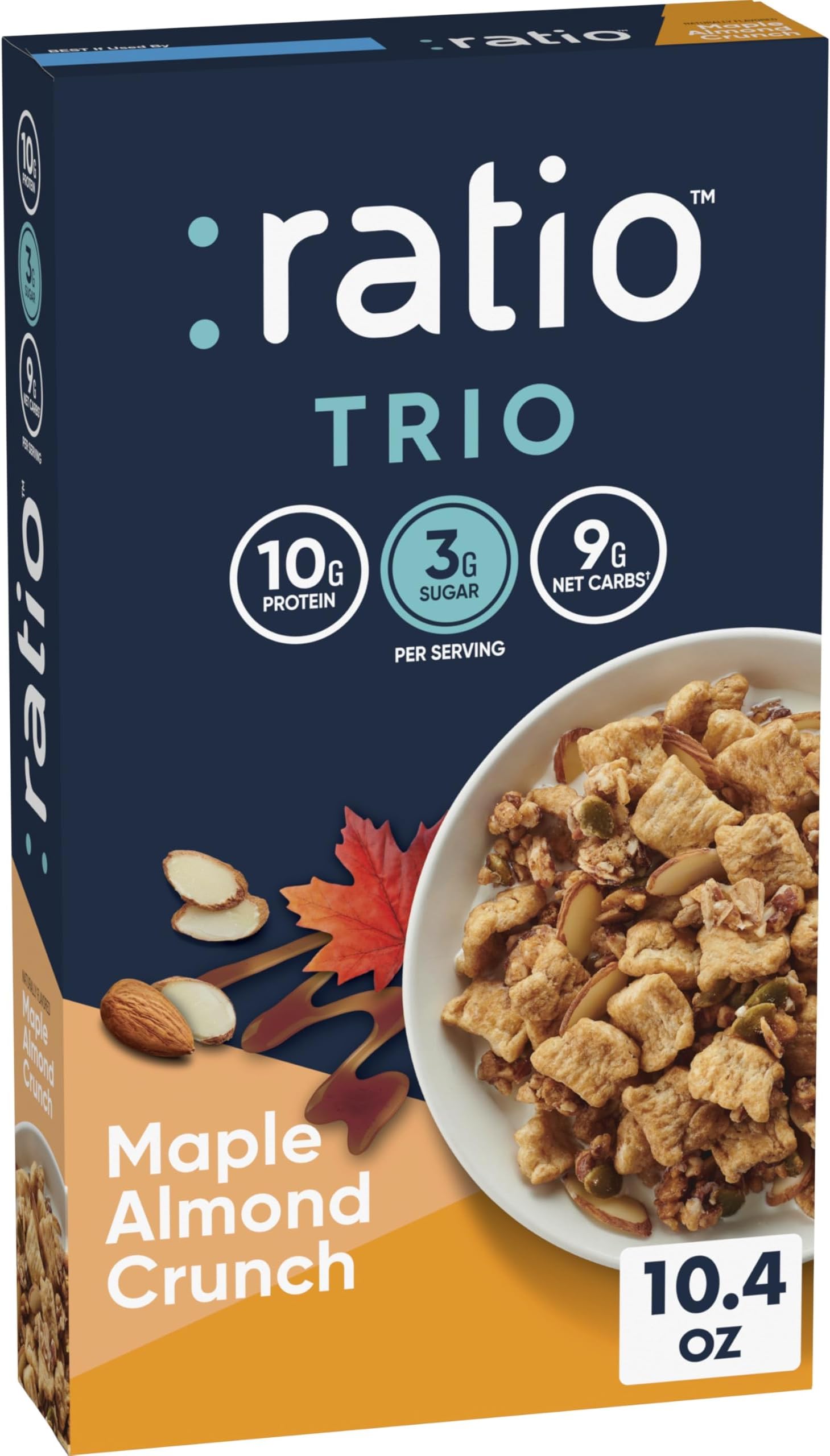 Ratio Trio Maple Almond Crunch Cereal, 10 g Protein, Keto Friendly, 10 oz