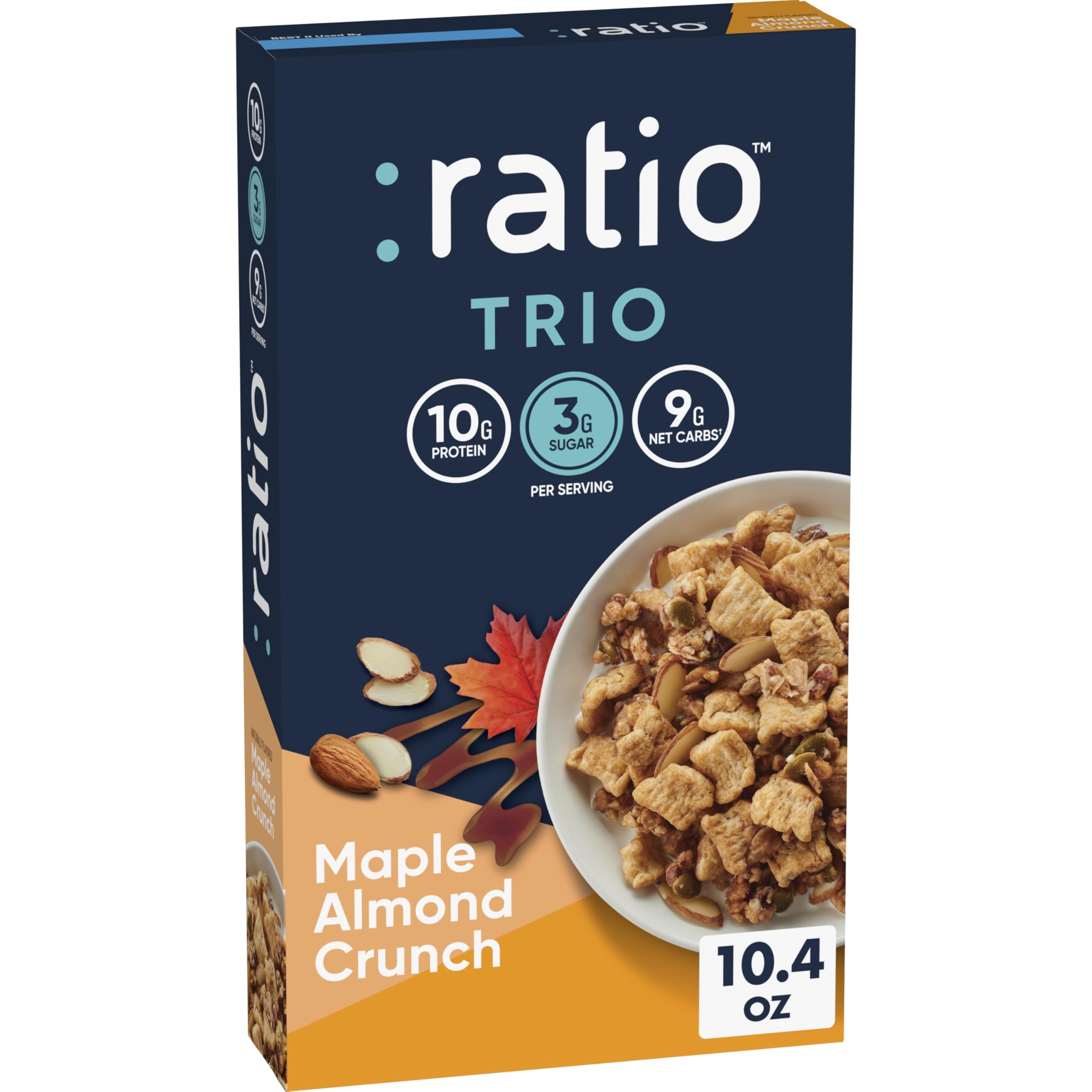 :ratioTrio Maple Almond Crunch Cereal, 10g Protein, Keto Friendly, 10.4 oz