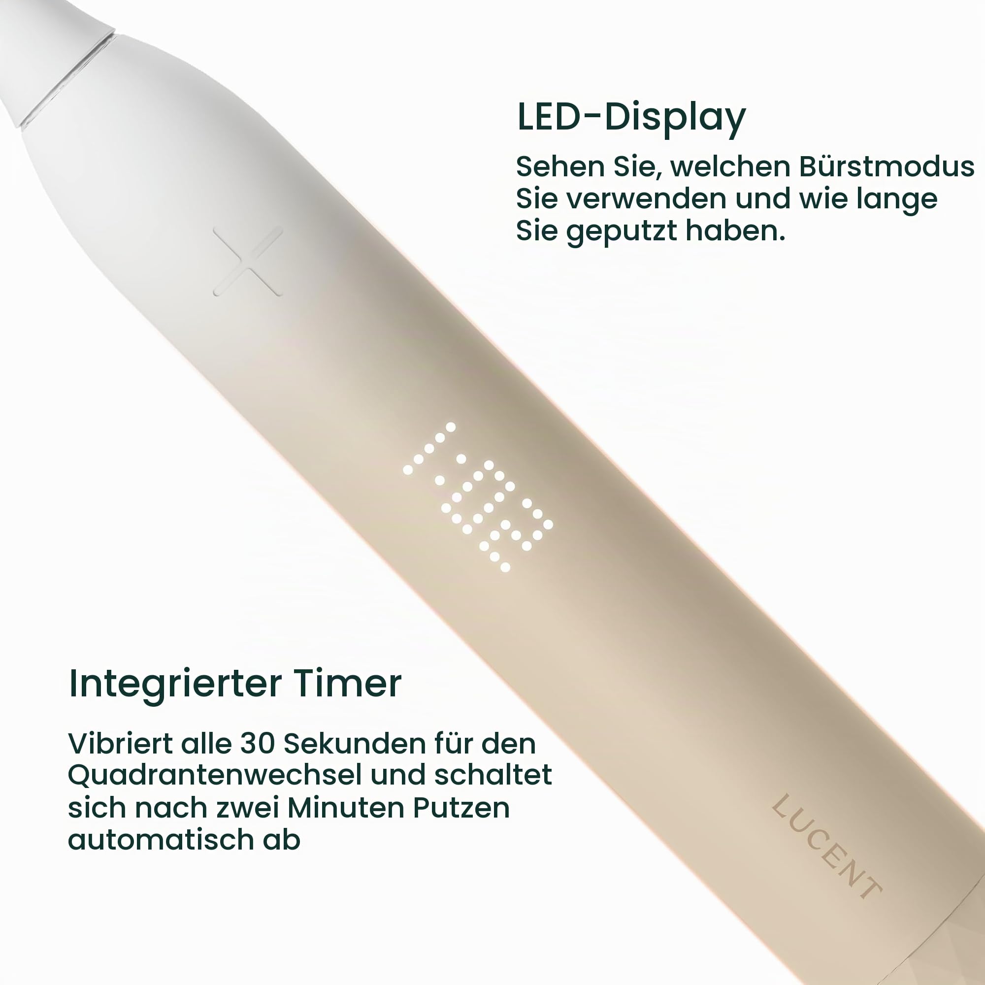 Elektrische Schallzahnbürste Vanilla Cream – Sonic Zahnbürste mit Smart Timer, automatischer Ein/Aus-Funktion, 3 Reinigungsmodi, Drucksensor, 60 Tage Akkulaufzeit für Erwachsene