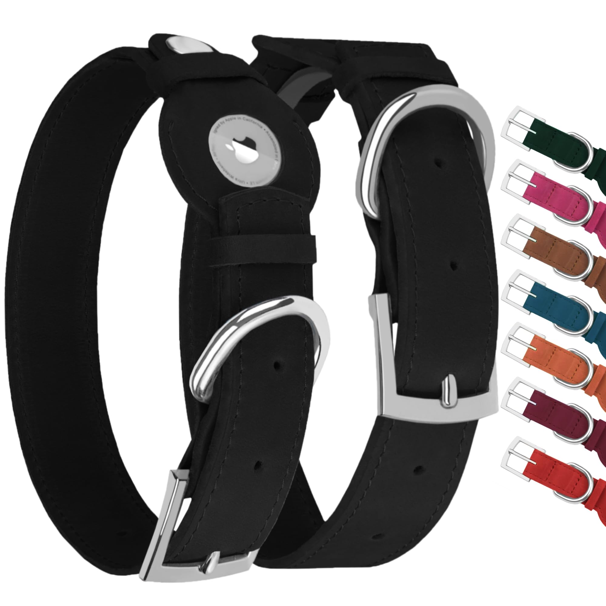 Collier pour chien en cuir avec support Airtag noir taille S de 23 cm