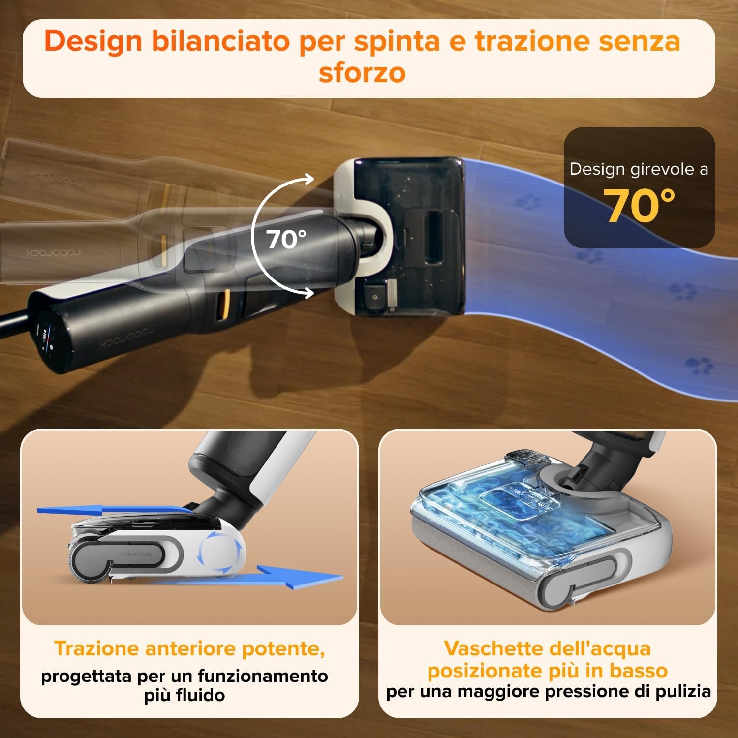 roborock F25 LT Aspirapolvere e Lavapavimenti Senza Fili, 20000 Pa, Autopulizia ad alta temperatura a 90 °C, Design Piatto 180°,Pulizia Bordi su Due Lati, Doppio serbatoio, Ideale per Pavimenti Duri