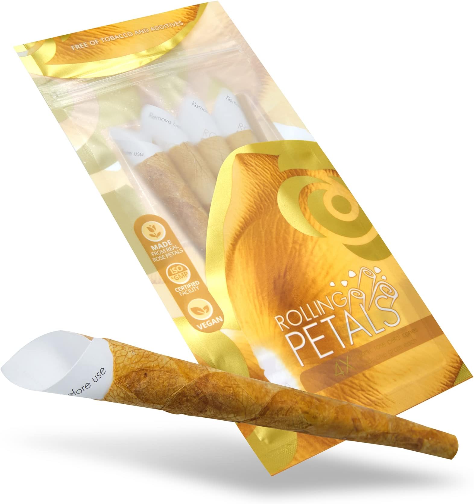 Rose Cones Flower Petal Prerolled Cone | 4 Cones | Natural Organic Rose Petal Handrolled Cones Unrefined, Earthy, Organically Scented Rose Pre Rolled Cones Ranging in Color Shades of Vibrant Yellow