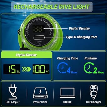 Diving Flashlight Rechargeable Lightweight Bright Dive Light
