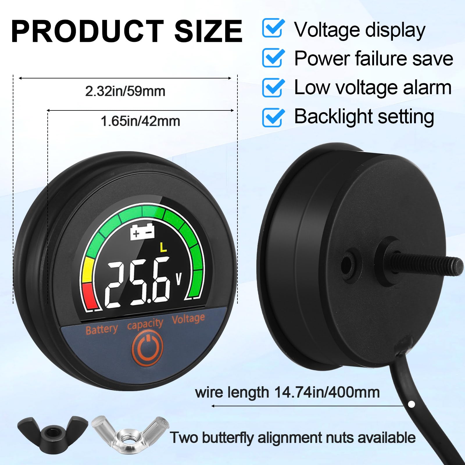 Relaxweex 2 Set 12V 24V 48V 60V 84V Battery Monitor with Alarm LCD Digital Display Golf Cart Battery Meter Battery Voltage Meter Battery Capacity Voltmeter for Car Motorcycle Truck Boat RV