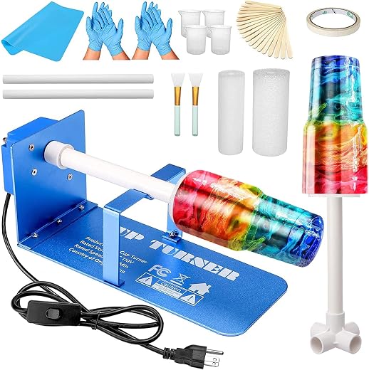Cup Turner for Crafts Tumbler,Tumbler Turner Machine Kit, Tumbler Spinner Silent Motor Safety Switch with 2 Rotation Ways, Drying Rack
