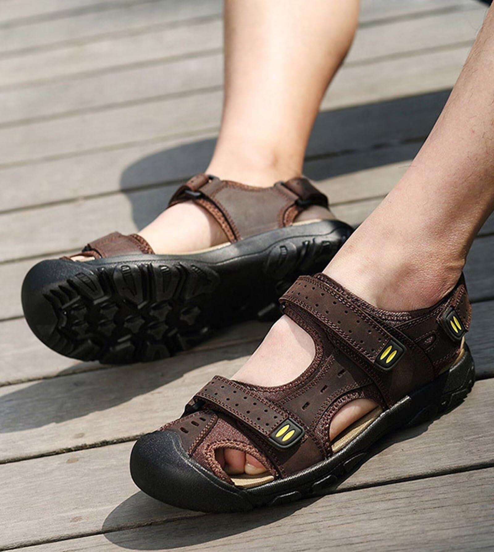 Rivccku Hombre Sandalias Cuero de Verano Hombres Sandalia de Playa Punta Cerrado Sandalias Deportivas Exterior Sandalias de Senderismo Zapatos Verano 38-50