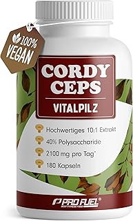Cordyceps Kapseln 180x - 2100 mg Vitalpilz-Extrakt aus Cordyceps sinensis - hochwertiges 10:1-Extrakt mit 40% bioaktiven Polysacchariden (840 mg pro Tag) - Vorrat für 60 Tage