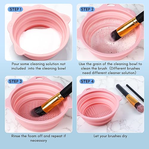 Miniatura 6 de Makartt Cepillo de maquillaje plegable, cuenco limpiador de silicona, herramienta de limpieza cosmética portátil para todos los tamaños, juego de